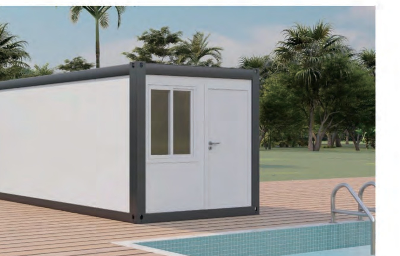 Foldable container house with factory pre-assembled columns and wall panels, approximately 10 units per 40HQ container.